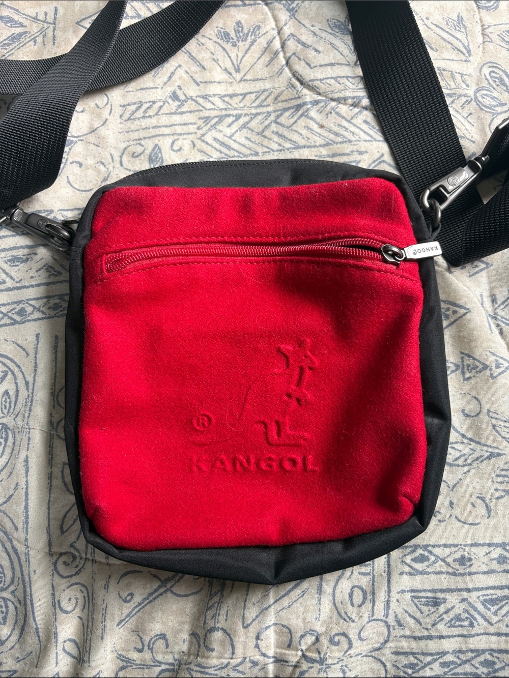 Kangol Red and Black Crossbody Pouch with Adjustable Strap